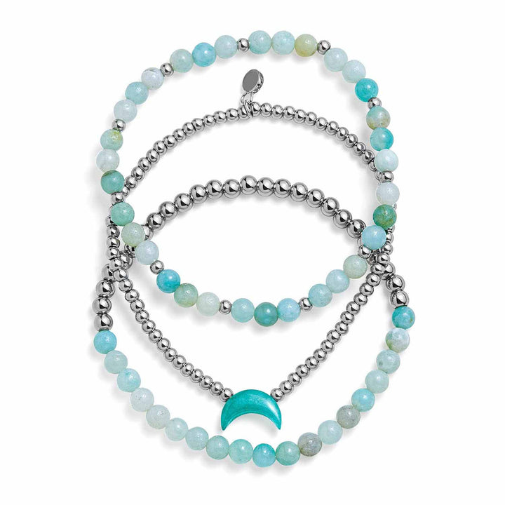 Shop Aquamarine Moon Stretch Bracelet Set - Wearing Felicity Aquamarine-Moon-Stretch-BraceletSet Wear Felicity