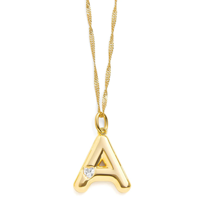 Personalized Bubble Letter Initial Necklace - Wearing Felicity Bubble-Letter-Initial-Necklace-Gold-A Wear Felicity