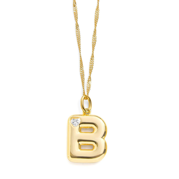 Personalized Bubble Letter Initial Necklace - Wearing Felicity Bubble-Letter-Initial-Necklace-Gold-B Wear Felicity