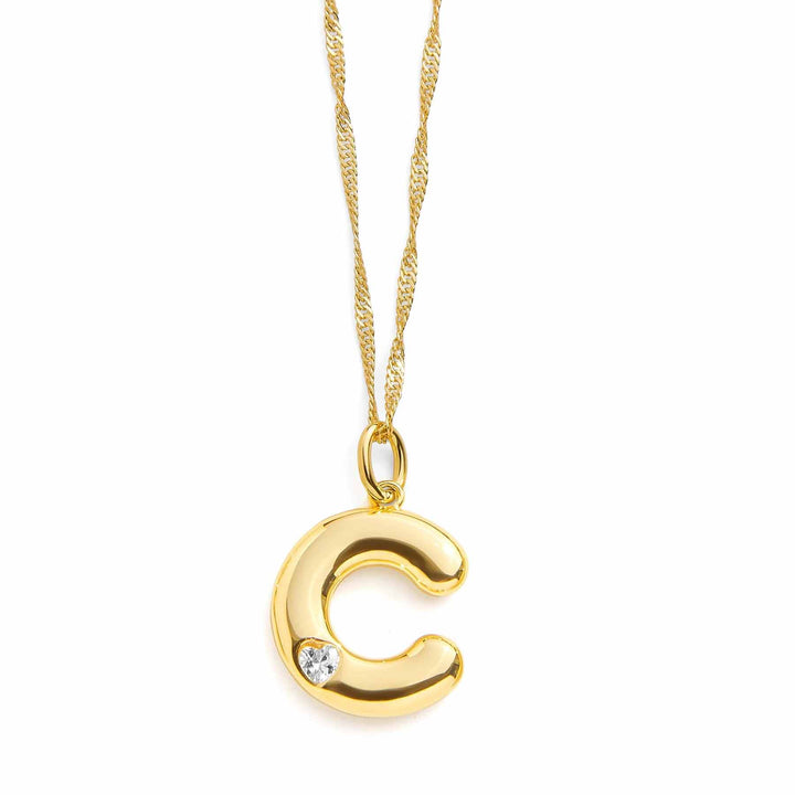 Personalized Bubble Letter Initial Necklace - Wearing Felicity Bubble-Letter-Initial-Necklace-Gold-C Wear Felicity