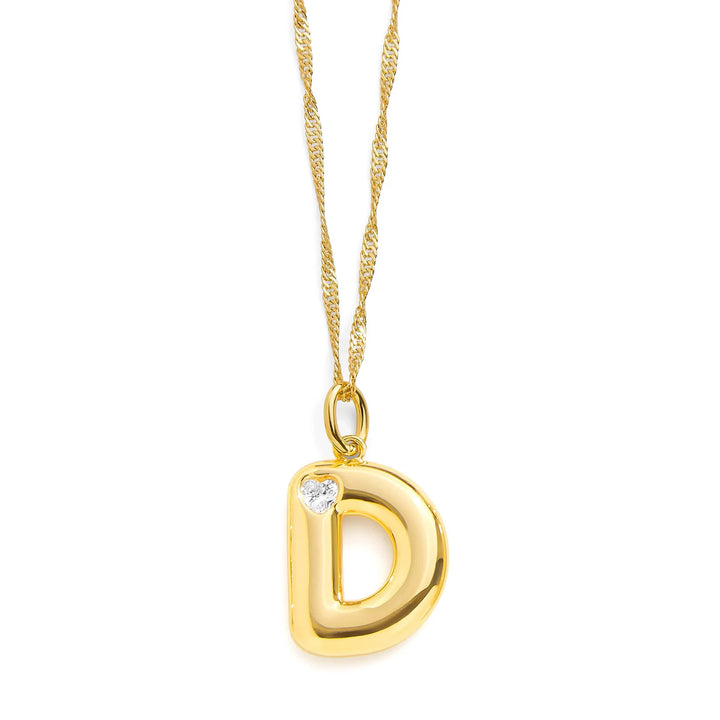 Personalized Bubble Letter Initial Necklace - Wearing Felicity Bubble-Letter-Initial-Necklace-Gold-D Wear Felicity