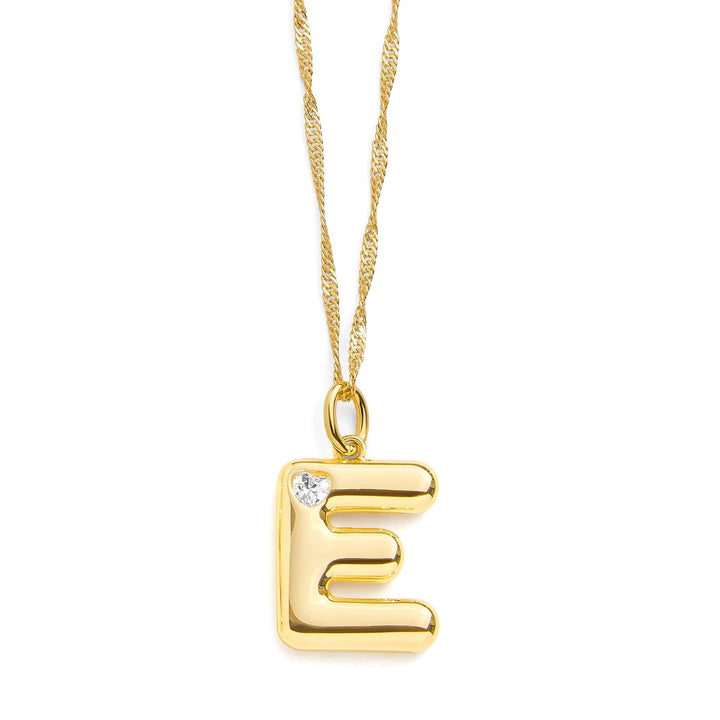 Personalized Bubble Letter Initial Necklace - Wearing Felicity Bubble-Letter-Initial-Necklace-Gold-E Wear Felicity