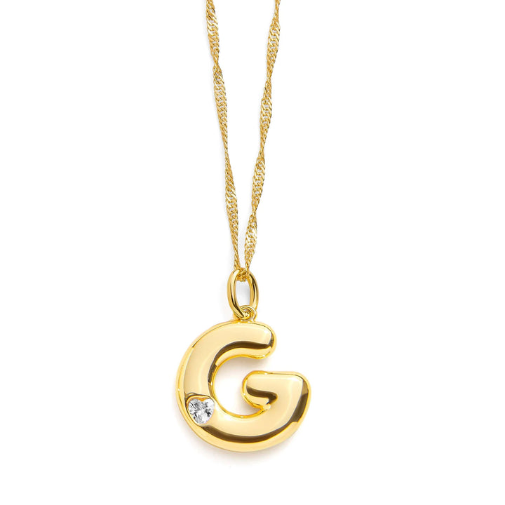 Personalized Bubble Letter Initial Necklace - Wearing Felicity Bubble-Letter-Initial-Necklace-Gold-G Wear Felicity