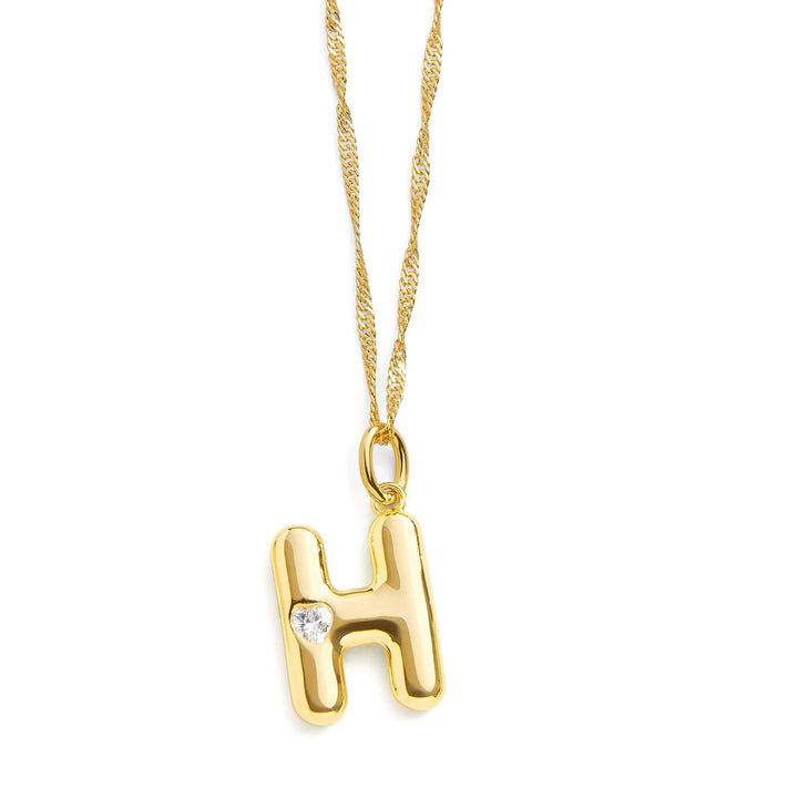 Personalized Bubble Letter Initial Necklace - Wearing Felicity Bubble-Letter-Initial-Necklace-Gold-H Wear Felicity