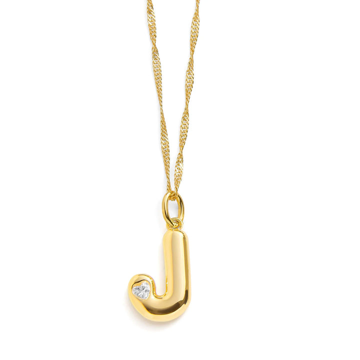 Personalized Bubble Letter Initial Necklace - Wearing Felicity Bubble-Letter-Initial-Necklace-Gold-J Wear Felicity