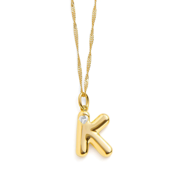 Personalized Bubble Letter Initial Necklace - Wearing Felicity Bubble-Letter-Initial-Necklace-Gold-K Wear Felicity