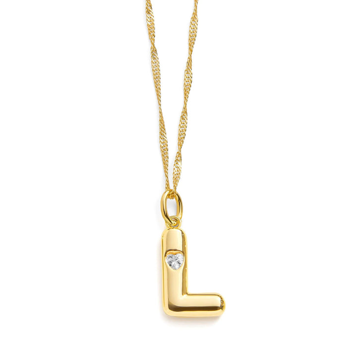 Personalized Bubble Letter Initial Necklace - Wearing Felicity Bubble-Letter-Initial-Necklace-Gold-L Wear Felicity