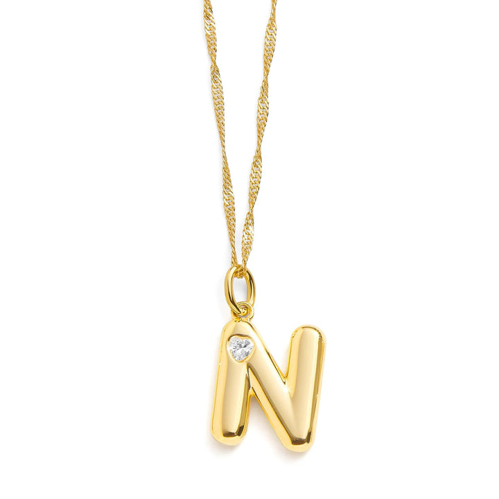 Personalized Bubble Letter Initial Necklace - Wearing Felicity Bubble-Letter-Initial-Necklace-Gold-N Wear Felicity