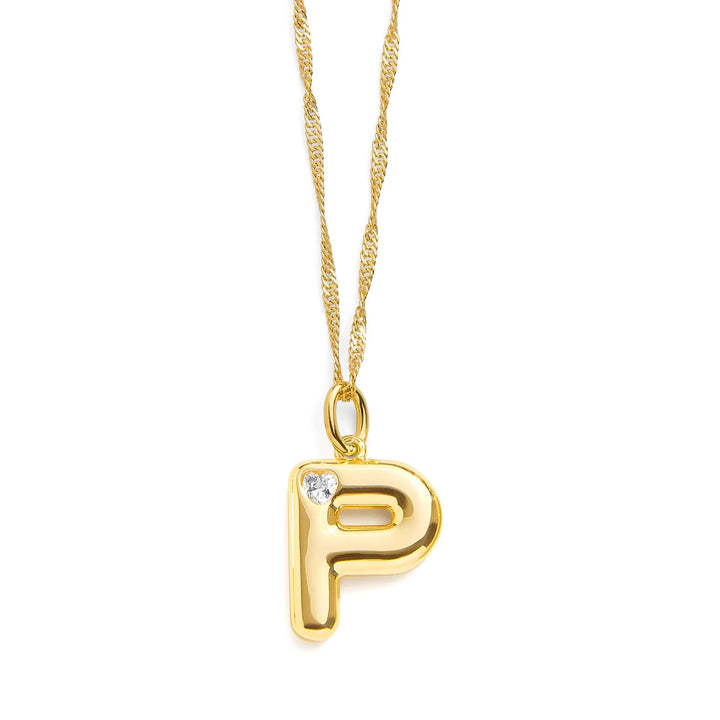 Personalized Bubble Letter Initial Necklace - Wearing Felicity Bubble-Letter-Initial-Necklace-Gold-P Wear Felicity