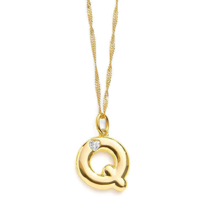 Personalized Bubble Letter Initial Necklace - Wearing Felicity Bubble-Letter-Initial-Necklace-Gold-Q Wear Felicity