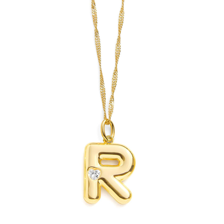 Personalized Bubble Letter Initial Necklace - Wearing Felicity Bubble-Letter-Initial-Necklace-Gold-R Wear Felicity