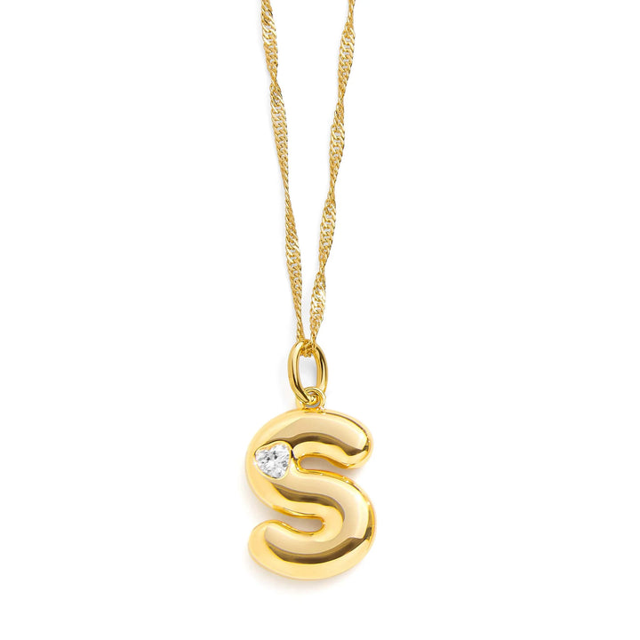 Personalized Bubble Letter Initial Necklace - Wearing Felicity Bubble-Letter-Initial-Necklace-Gold-S Wear Felicity