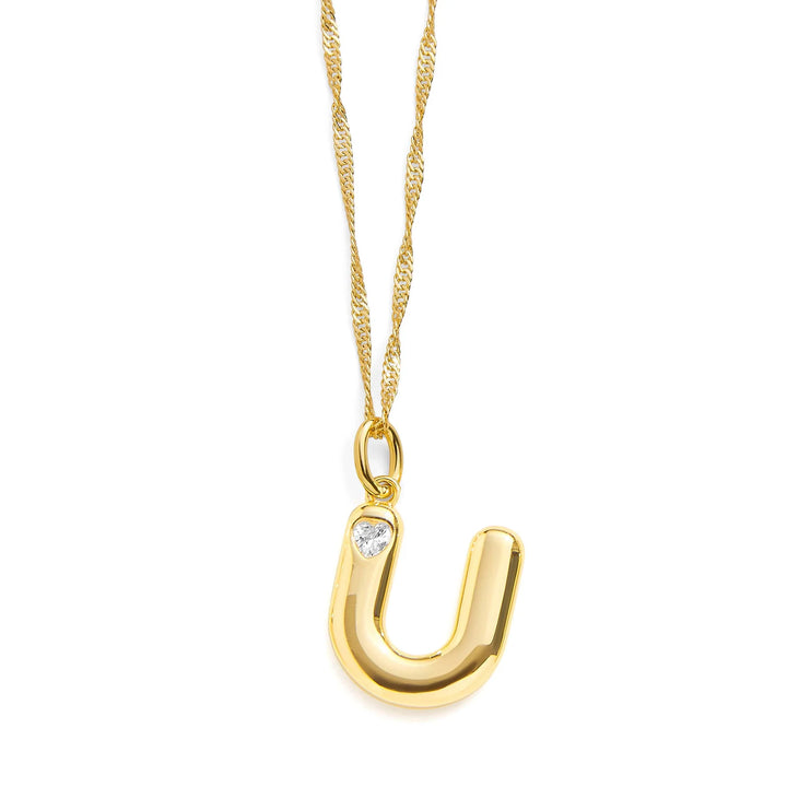 Personalized Bubble Letter Initial Necklace - Wearing Felicity Bubble-Letter-Initial-Necklace-Gold-U Wear Felicity