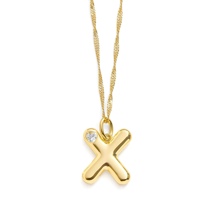 Personalized Bubble Letter Initial Necklace - Wearing Felicity Bubble-Letter-Initial-Necklace-Gold-X Wear Felicity