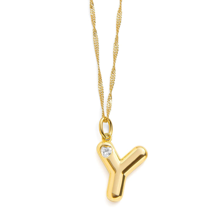 Personalized Bubble Letter Initial Necklace - Wearing Felicity Bubble-Letter-Initial-Necklace-Gold-Y Wear Felicity