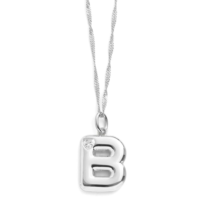 Personalized Bubble Letter Initial Necklace - Wearing Felicity Bubble-Letter-Initial-Necklace-Silver-B Wear Felicity