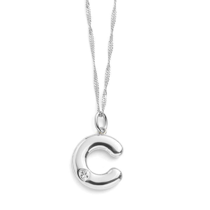 Personalized Bubble Letter Initial Necklace - Wearing Felicity Bubble-Letter-Initial-Necklace-Silver-C Wear Felicity