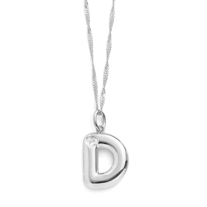 Personalized Bubble Letter Initial Necklace - Wearing Felicity Bubble-Letter-Initial-Necklace-Silver-D Wear Felicity