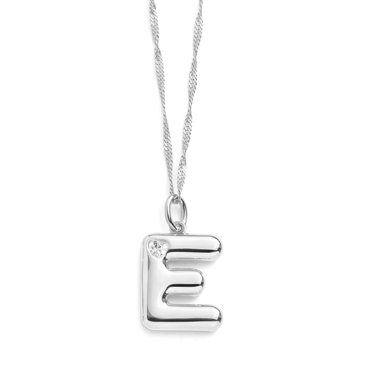 Personalized Bubble Letter Initial Necklace - Wearing Felicity Bubble-Letter-Initial-Necklace-Silver-E Wear Felicity
