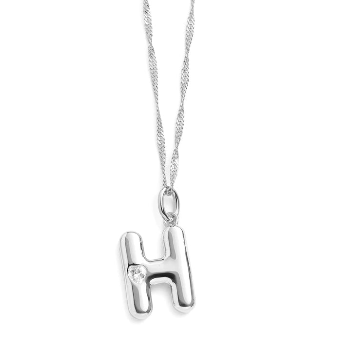 Personalized Bubble Letter Initial Necklace - Wearing Felicity Bubble-Letter-Initial-Necklace-Silver-H Wear Felicity