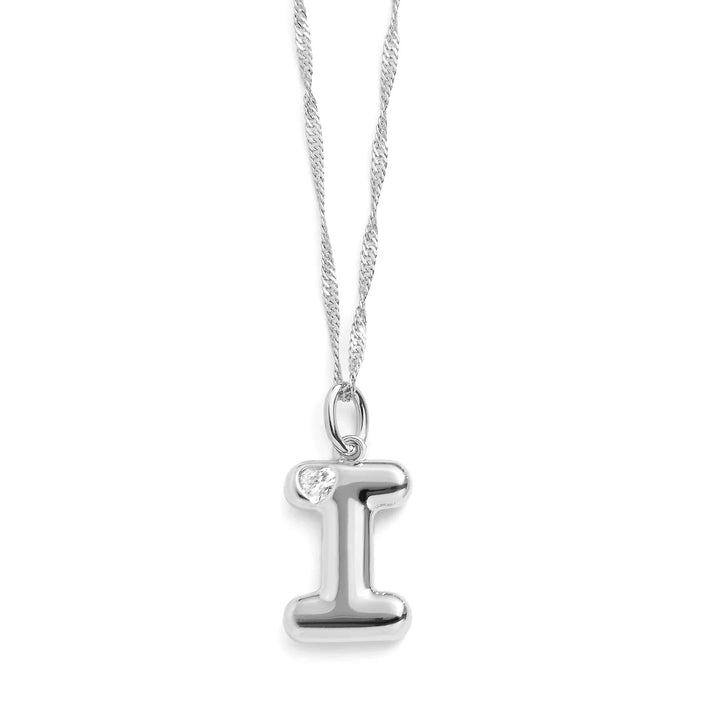 Personalized Bubble Letter Initial Necklace - Wearing Felicity Bubble-Letter-Initial-Necklace-Silver-I Wear Felicity