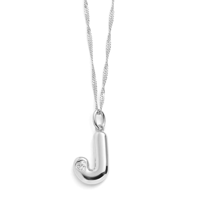 Personalized Bubble Letter Initial Necklace - Wearing Felicity Bubble-Letter-Initial-Necklace-Silver-J Wear Felicity