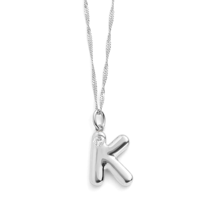 Personalized Bubble Letter Initial Necklace - Wearing Felicity Bubble-Letter-Initial-Necklace-Silver-K Wear Felicity