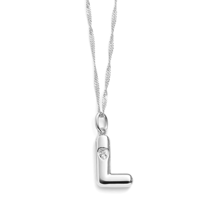Personalized Bubble Letter Initial Necklace - Wearing Felicity Bubble-Letter-Initial-Necklace-Silver-L Wear Felicity