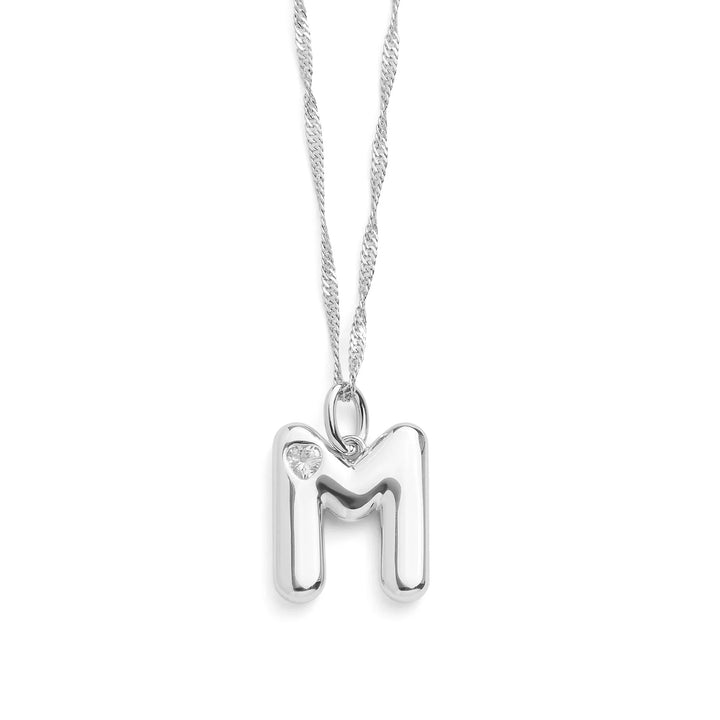 Personalized Bubble Letter Initial Necklace - Wearing Felicity Bubble-Letter-Initial-Necklace-Silver-M Wear Felicity