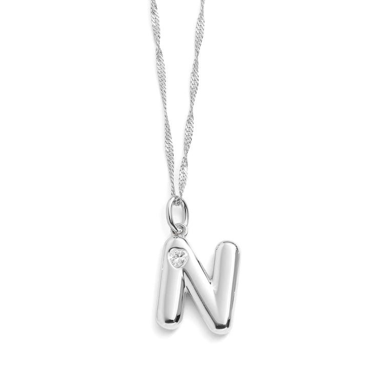 Personalized Bubble Letter Initial Necklace - Wearing Felicity Bubble-Letter-Initial-Necklace-Silver-N Wear Felicity