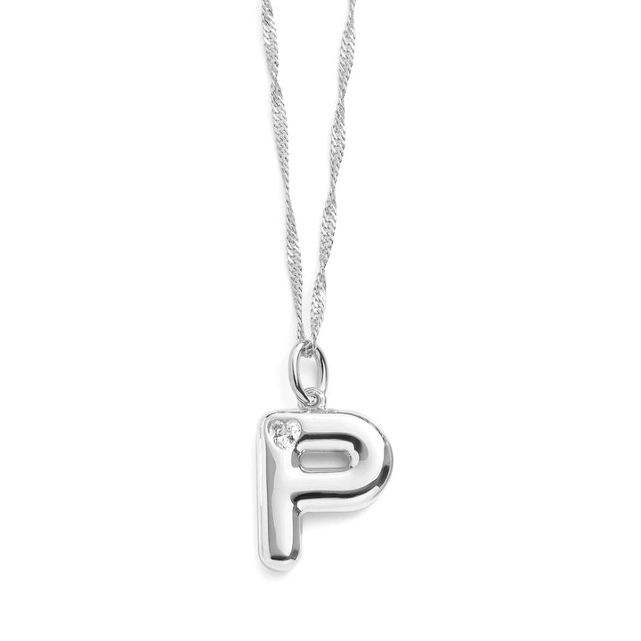 Personalized Bubble Letter Initial Necklace - Wearing Felicity Bubble-Letter-Initial-Necklace-Silver-P Wear Felicity