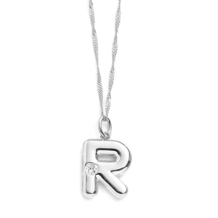 Personalized Bubble Letter Initial Necklace - Wearing Felicity Bubble-Letter-Initial-Necklace-Silver-R Wear Felicity