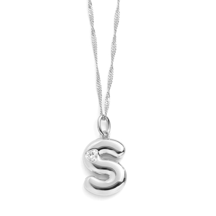 Personalized Bubble Letter Initial Necklace - Wearing Felicity Bubble-Letter-Initial-Necklace-Silver-S Wear Felicity