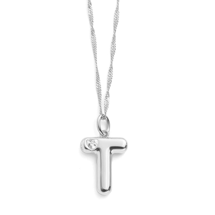 Personalized Bubble Letter Initial Necklace - Wearing Felicity Bubble-Letter-Initial-Necklace-Silver-T Wear Felicity