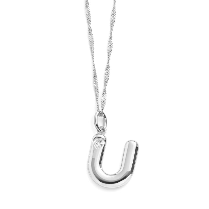 Personalized Bubble Letter Initial Necklace - Wearing Felicity Bubble-Letter-Initial-Necklace-Silver-U Wear Felicity
