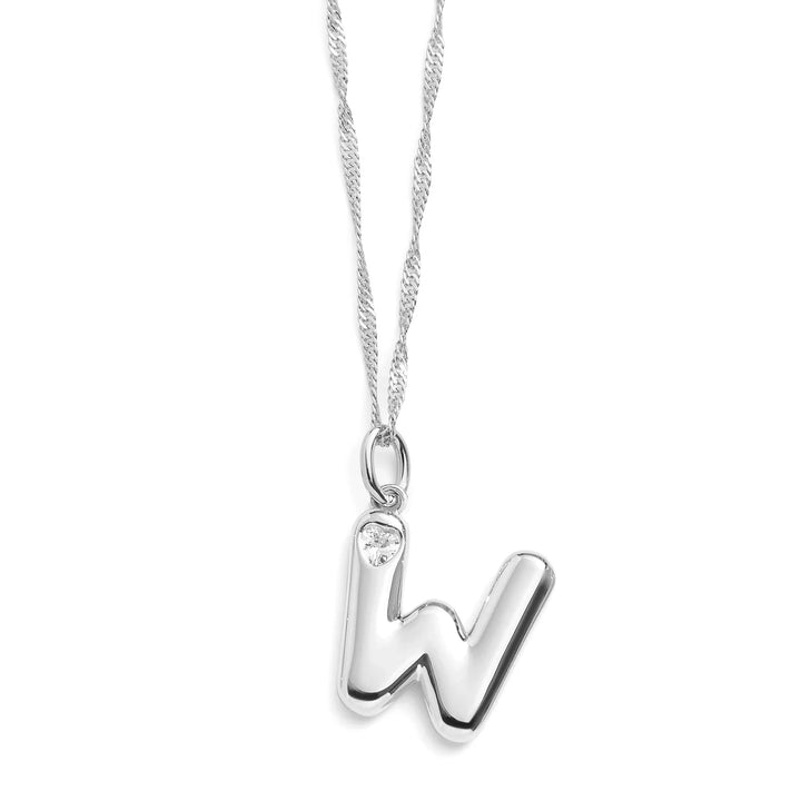 Personalized Bubble Letter Initial Necklace - Wearing Felicity Bubble-Letter-Initial-Necklace-Silver-W Wear Felicity