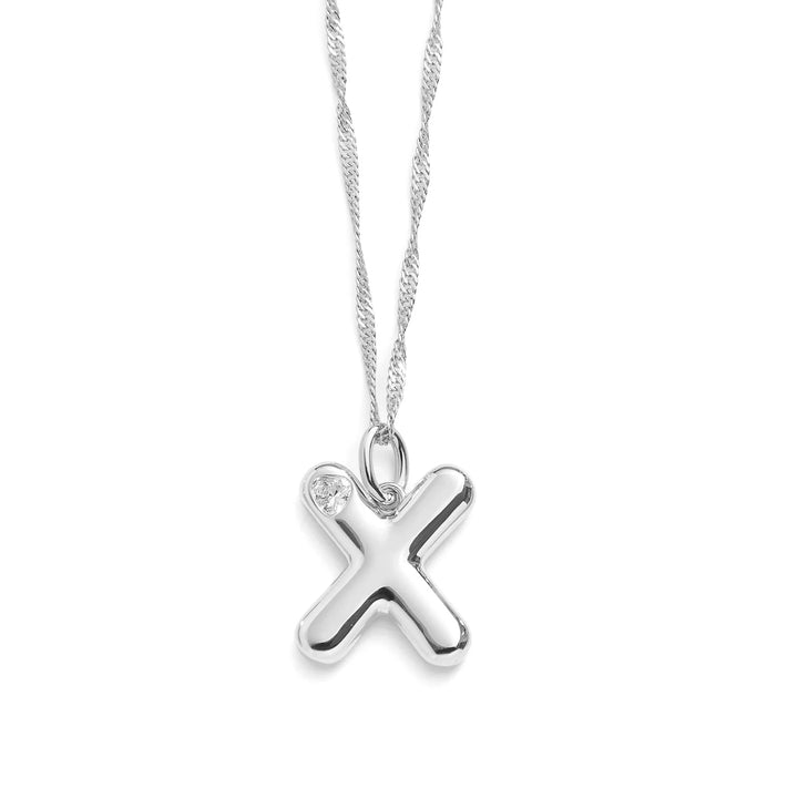 Personalized Bubble Letter Initial Necklace - Wearing Felicity Bubble-Letter-Initial-Necklace-Silver-X Wear Felicity