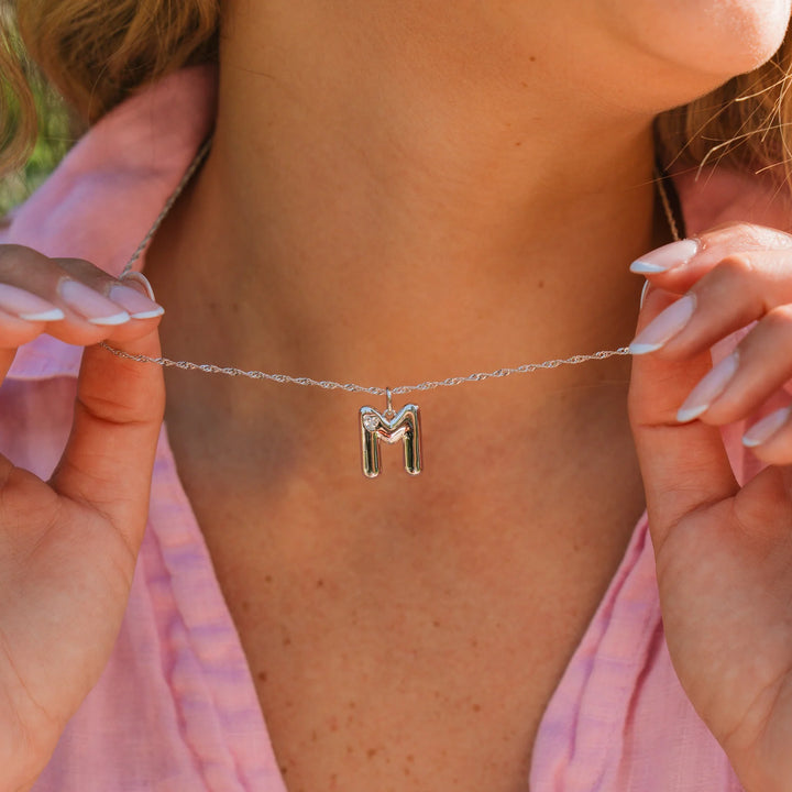 Personalized Bubble Letter Initial Necklace - Wearing Felicity Bubble-Letter-Initial-Necklace-Silver Wear Felicity