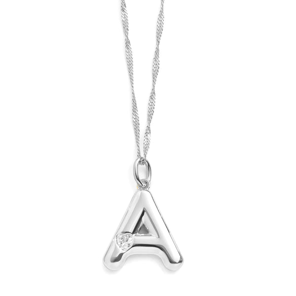 Personalized Bubble Letter Initial Necklace - Wearing Felicity Bubble-Letter-Initial-Necklace-Silver_5bbef9b9-ee00-4459-adc2-ee82df6f6922