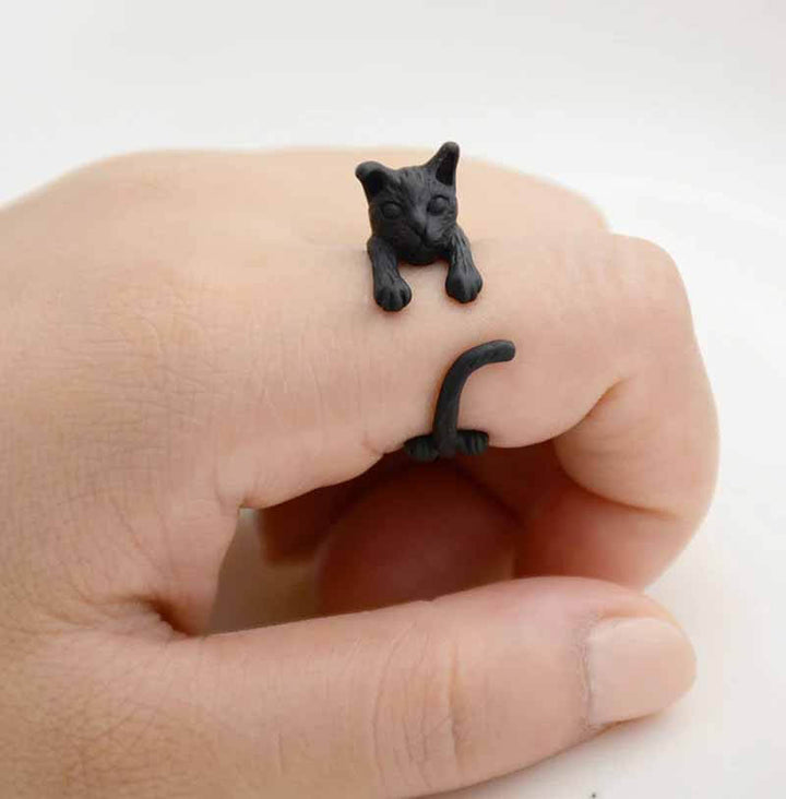 Stylish Cat Wrap Ring - Perfect Gift for Cat Lovers - Wearing Felicity Cat-Wrap-Ring-Black Wear Felicity