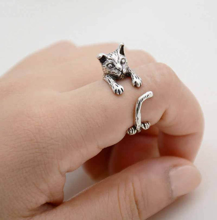 Stylish Cat Wrap Ring - Perfect Gift for Cat Lovers - Wearing Felicity Cat-Wrap-Ring-Silver Wear Felicity