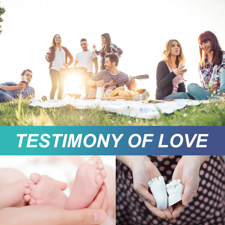 People having a picnic with 'Testimony of Love' text overlay DOWMOO DIY Hand Masks for Artistic Keepsakes DOWMOO Pair of Hand Masks DIY Hand Replica Casting Material Mold Powder Three-dimensional Hand and Foot Mask Artistic Keepsake