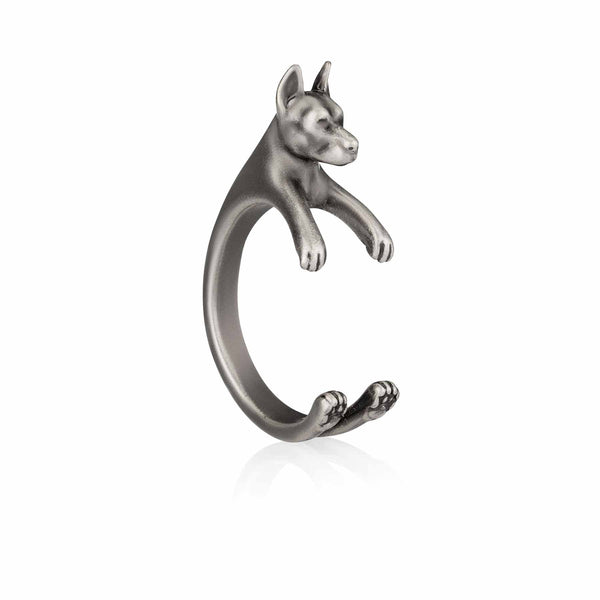 Stylish Doberman Wrap Ring for Animal Lovers - Wearing Felicity Doberman-Wrap-Ring-01 Wear Felicity