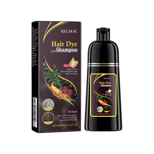 Hair dye shampoo packaging and bottle on a white background EELHOE Dark Hair Cleanser for Natural Brunette Care EELHOE Dark Hair Cleanser (Natural Brunette) Essence of Polygonum Multiflorum Revitalizing Black Shampoo for Gentle Cleansing and Repair of Hair