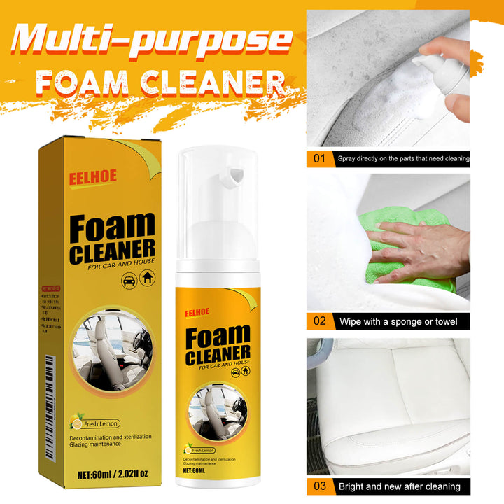Eelhoe foam cleaner packaging and usage instructions on a white background EELHOE Foam Cleaner for Car Interiors & Upholstery EELHOE Foam Cleaner for Car Steering Wheels, Leather Upholstery Cleaning Supplies, and a Versatile Interior Cleaning Solution for Removing Contaminants