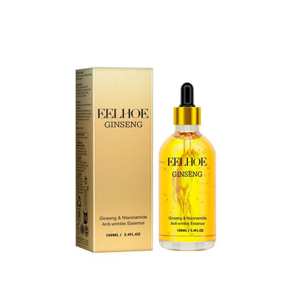 Eelhoe Ginseng skincare essence bottle and packaging on a white background EELHOE Ginseng Essence: Moisturizing Eye Serum EELHOE Ginseng Essence Facial Skin Hydration Serum for the Eye Region Enhancing Softness and Revitalizing Properties
