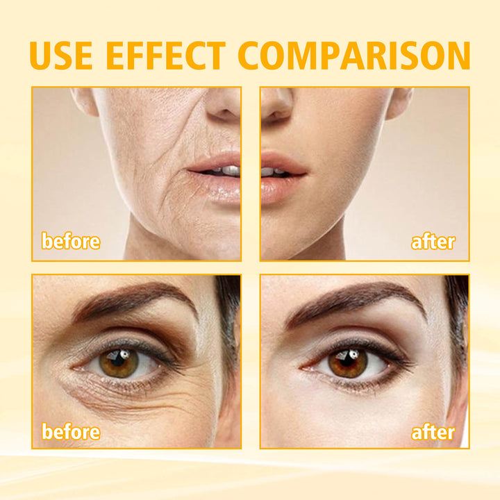 Before and after comparison of skin and eye area treatment on a beige background. EELHOE Ginseng Essence: Moisturizing Eye Serum EELHOE Ginseng Essence Facial Skin Hydration Serum for the Eye Region Enhancing Softness and Revitalizing Properties