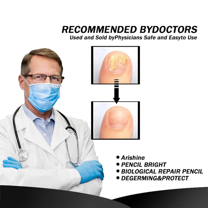 Doctor in a white coat with gloves and a face mask, promoting a product used by physicians. EELHOE Nail Restoration for Healthy, Shiny Nails EELHOE Nail Restoration Solution Enhances the Thickness and Shine of Nails While Aiding in the Removal of Nail Fungus and Dead Skin, Providing Nourishing Hydration for Nail Care