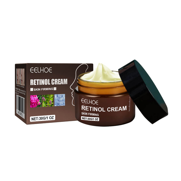 Eelhoe Retinol Cream jar with open lid on a white background EELHOE Retinol Cream: Hydrating Anti-Aging Solution EELHOE Retinol Cream Age-Defying Tightening Illuminating Hydrating Face Skincare Cream