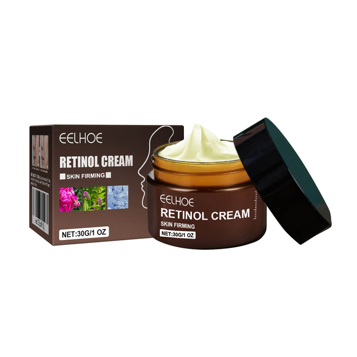 Eelhoe Retinol Cream jar with open lid on a white background EELHOE Retinol Cream: Hydrating Anti-Aging Solution EELHOE Retinol Cream Age-Defying Tightening Illuminating Hydrating Face Skincare Cream